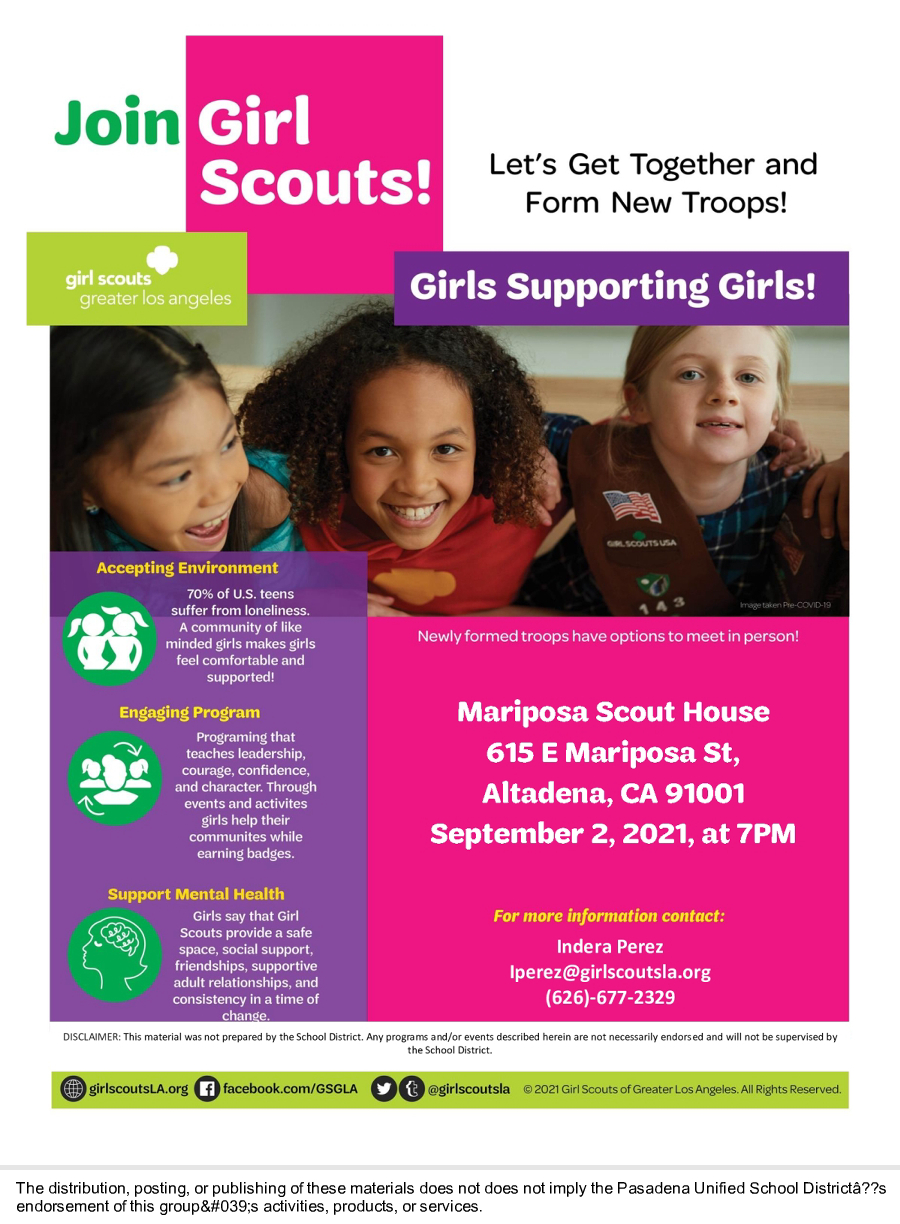 Join Girl Scouts Pasadena Parent Meeting